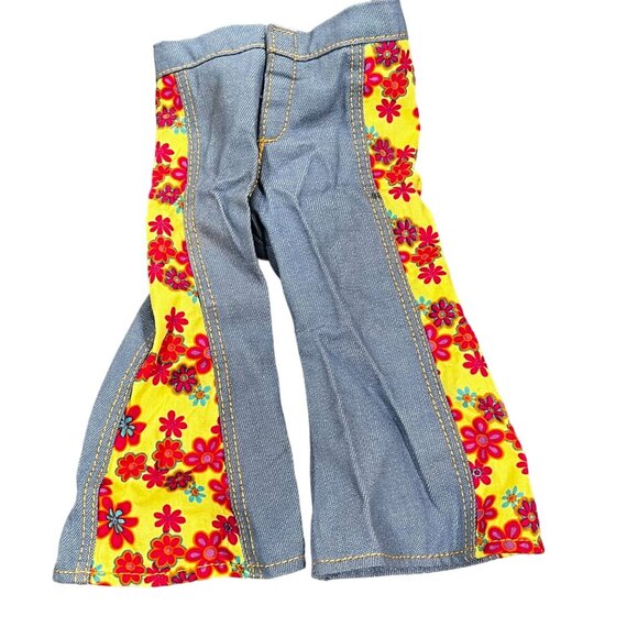 American Girl Julie Flared Denim Pants With Yellow & Red Floral Side Panels - Picture 1 of 3